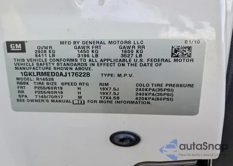 2010 GMC Acadia Slt-1 z USA, uszkodzony, nr VIN 1GKLRMED0AJ176228